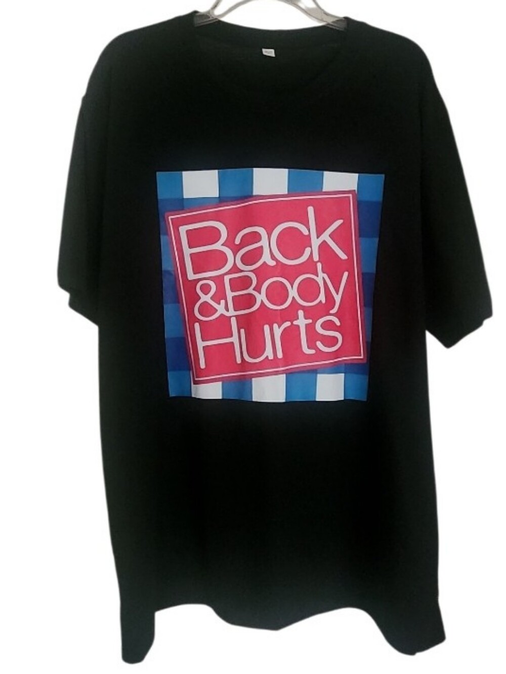 Black Graphic Tee with Pink 'Back & Body Hurts' Print Sz 2x